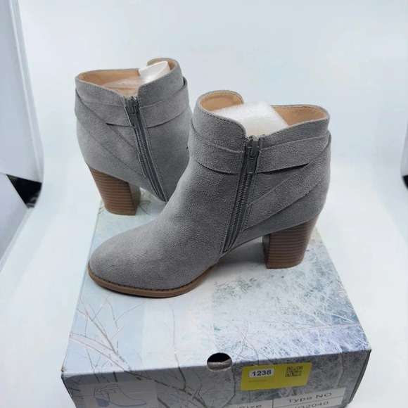 PiePieBuy Tie Knot Chelsea Pump Ankle Boots Closed Toe Faux Suede Gray Size 5.5 - Picture 4 of 8